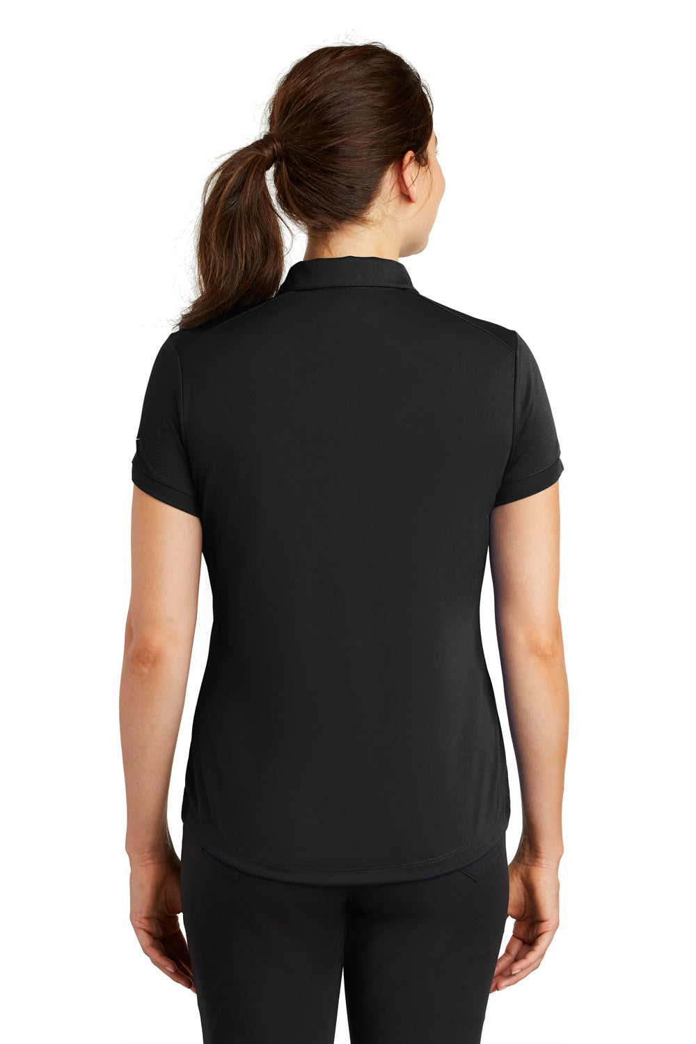 Nike 811807 Womens Players Dri-Fit Moisture Wicking Short Sleeve Polo Shirt Black Model Back