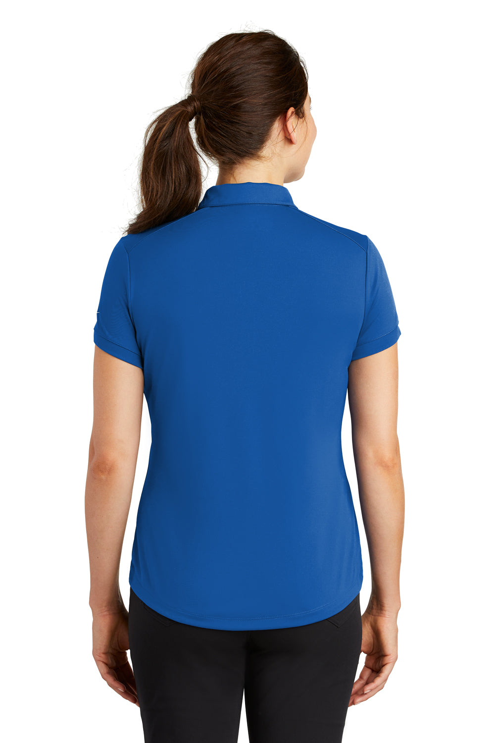 Nike 811807 Womens Players Dri-Fit Moisture Wicking Short Sleeve Polo Shirt Gym Blue Model Back