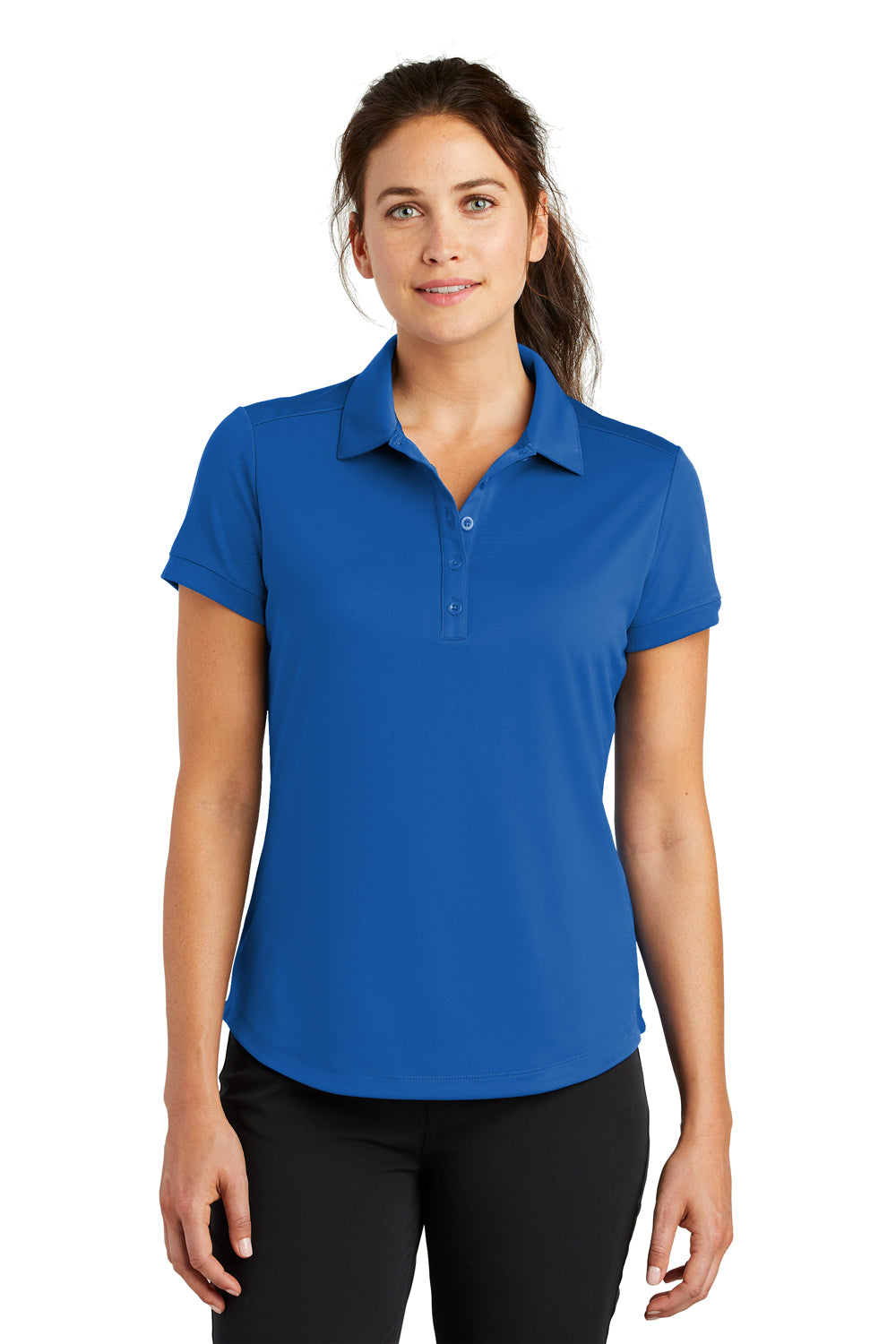 Nike 811807 Womens Players Dri-Fit Moisture Wicking Short Sleeve Polo Shirt Gym Blue Model Front