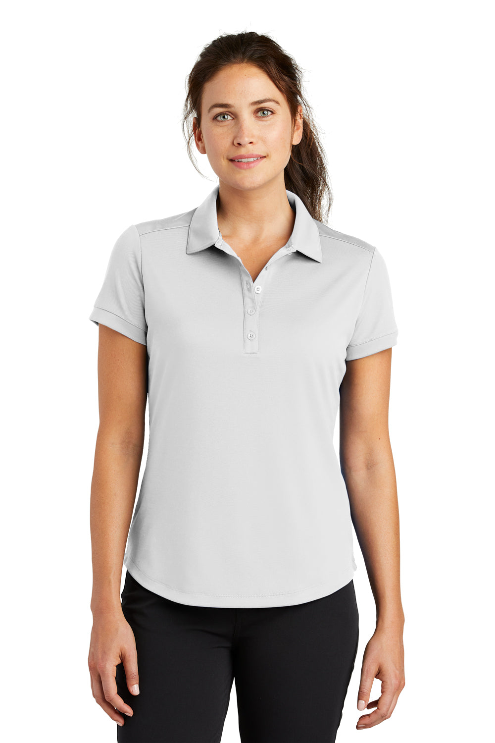 Nike 811807 Womens Players Dri-Fit Moisture Wicking Short Sleeve Polo Shirt White Model Front