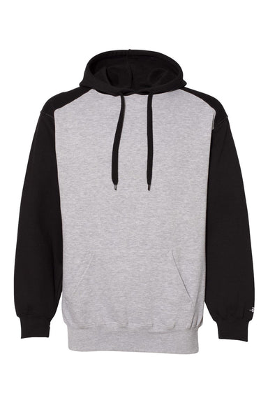 Badger 1249 Mens Athletic Fleece Hooded Sweatshirt Hoodie Oxford Grey/Black Flat Front