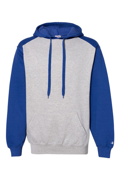 Badger 1249 Mens Athletic Fleece Hooded Sweatshirt Hoodie Oxford Grey/Royal Blue Flat Front