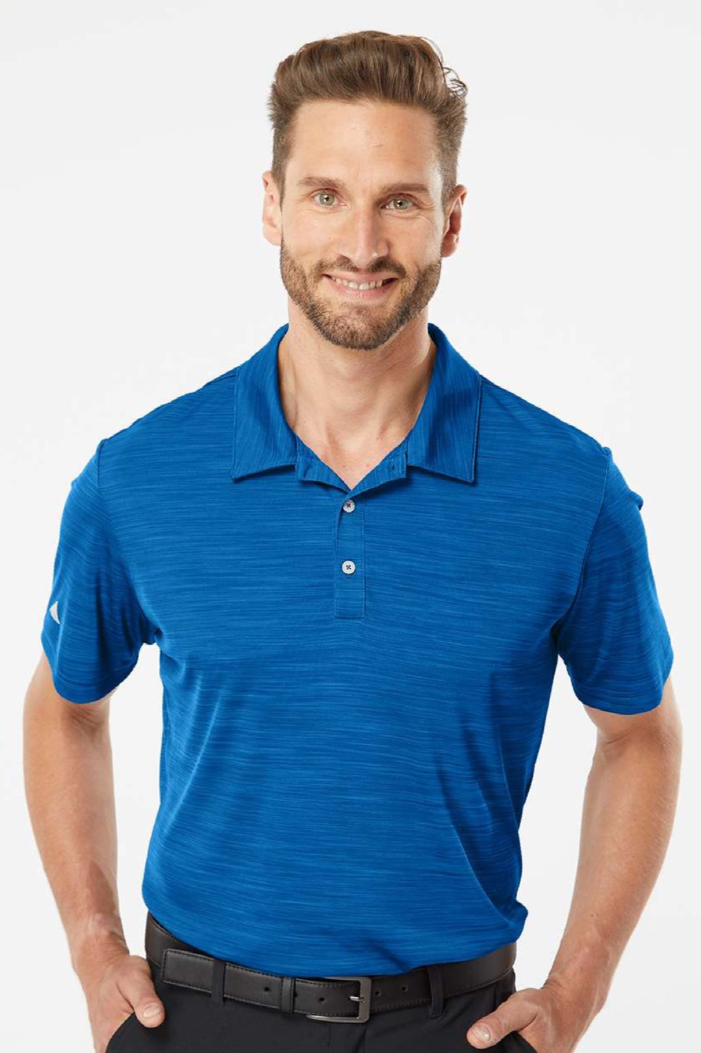 Adidas A402 Mens UPF 50+ Short Sleeve Polo Shirt Collegiate Royal Blue Model Front