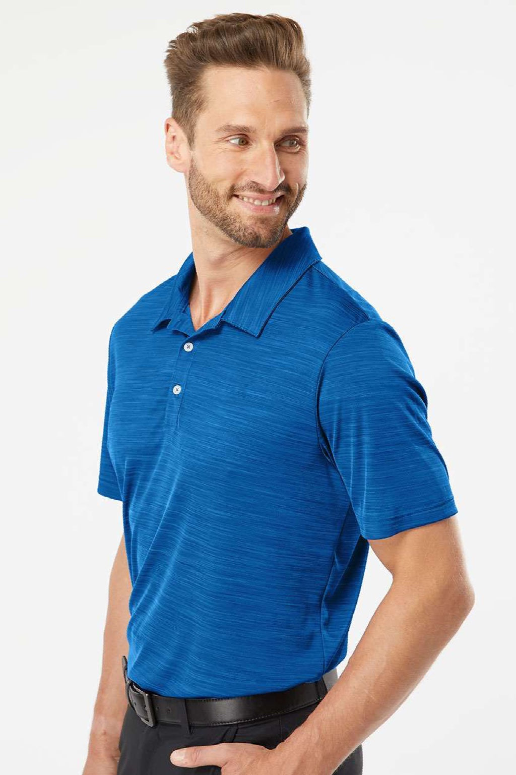 Adidas A402 Mens UPF 50+ Short Sleeve Polo Shirt Collegiate Royal Blue Model Side
