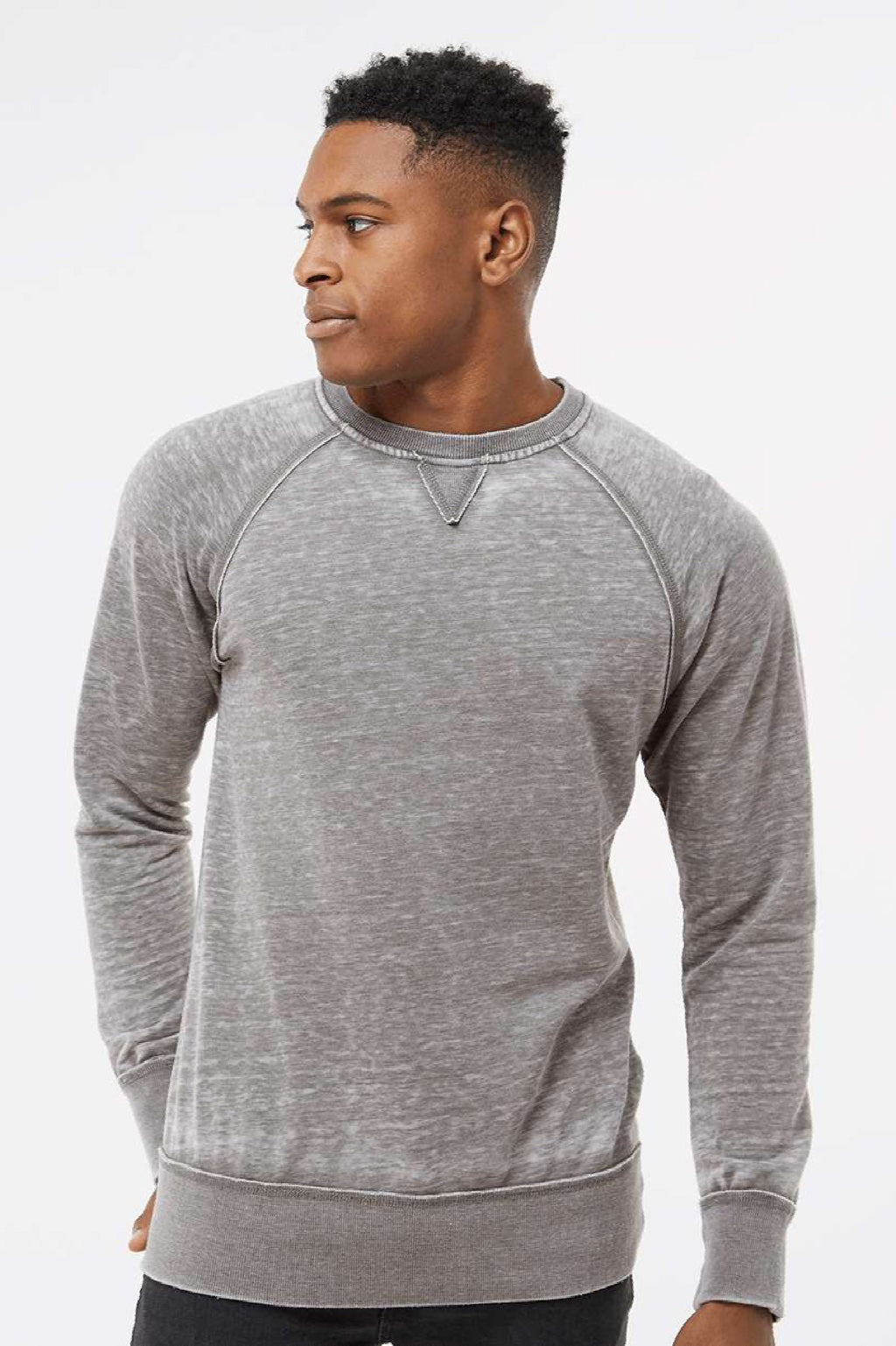 J America 8920 Mens Vintage Zen Fleece Crewneck Sweatshirt Cement Grey Model Front