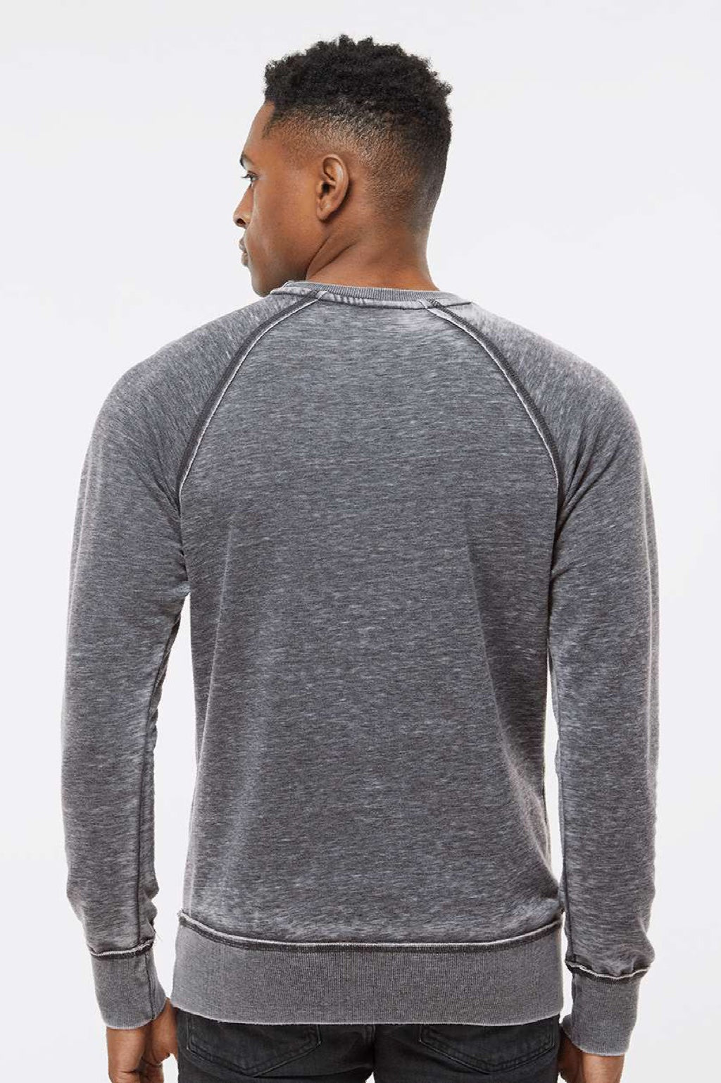 J America 8920 Mens Vintage Zen Fleece Crewneck Sweatshirt Dark Smoke Grey Model Back