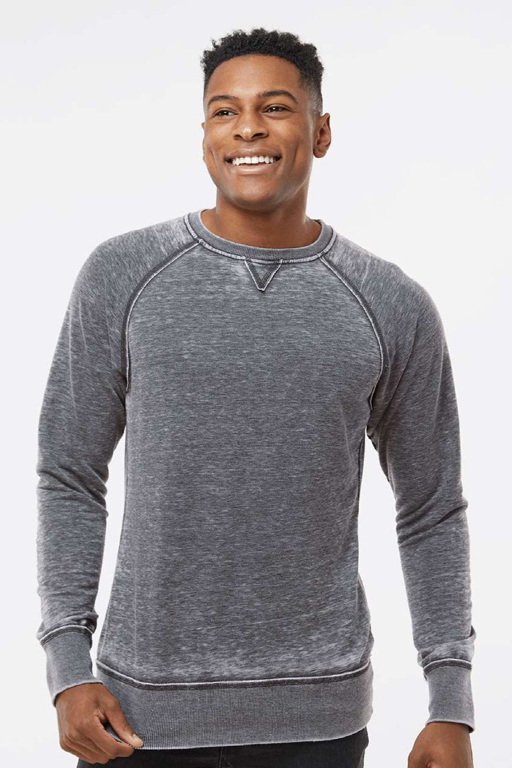 J America 8920 Mens Vintage Zen Fleece Crewneck Sweatshirt Dark Smoke Grey Model Front