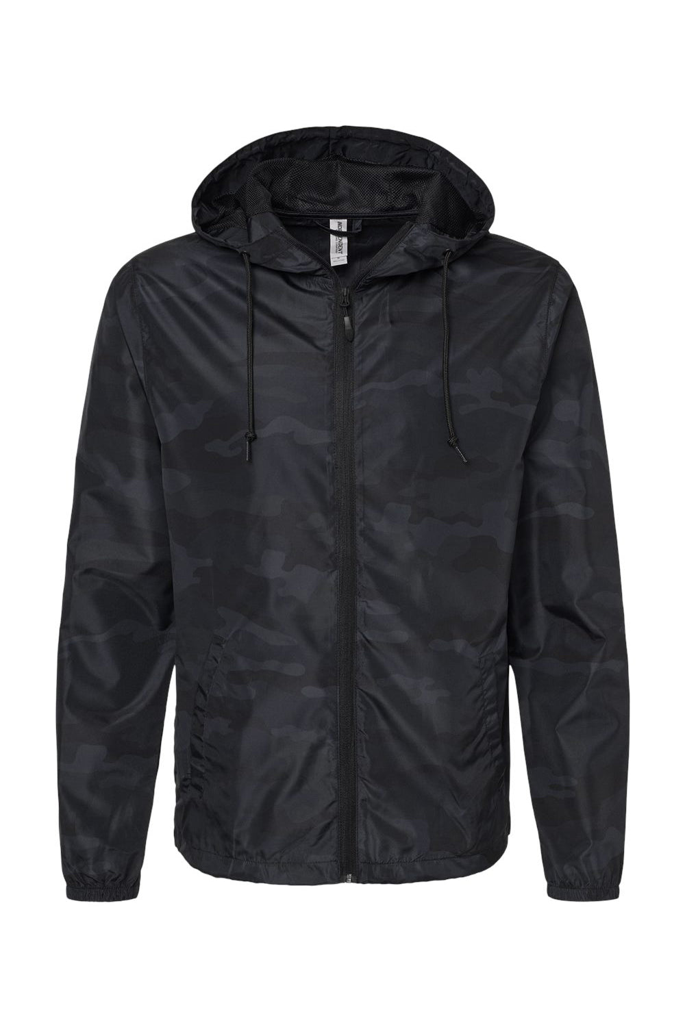Independent Trading Co. EXP54LWZ Mens Full Zip Windbreaker Hooded Jacket Black Camo Flat Front