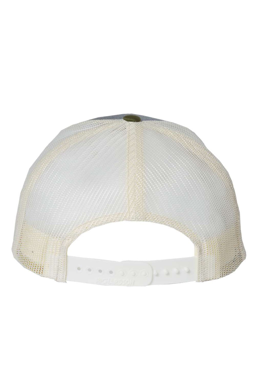 Richardson Hats 115 Mens Snapback Trucker Hat Heather Grey/Birch/Army Gren Flat Back