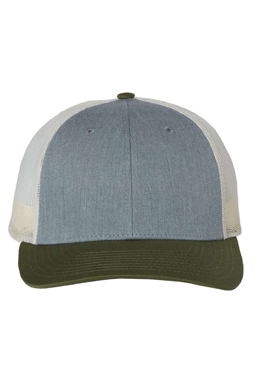 Richardson Hats 115 Mens Snapback Trucker Hat Heather Grey/Birch/Army Gren Flat Front