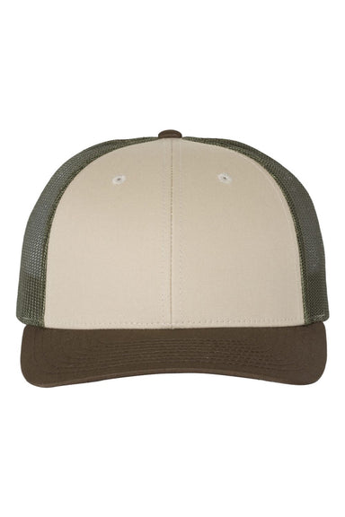 Richardson Hats 115 Mens Snapback Trucker Hat Tan/Loden/Brown Flat Front