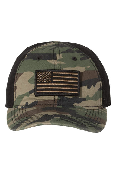 Dri Duck 3353 Mens Tactical Hat Green Camo/Black Flat Front