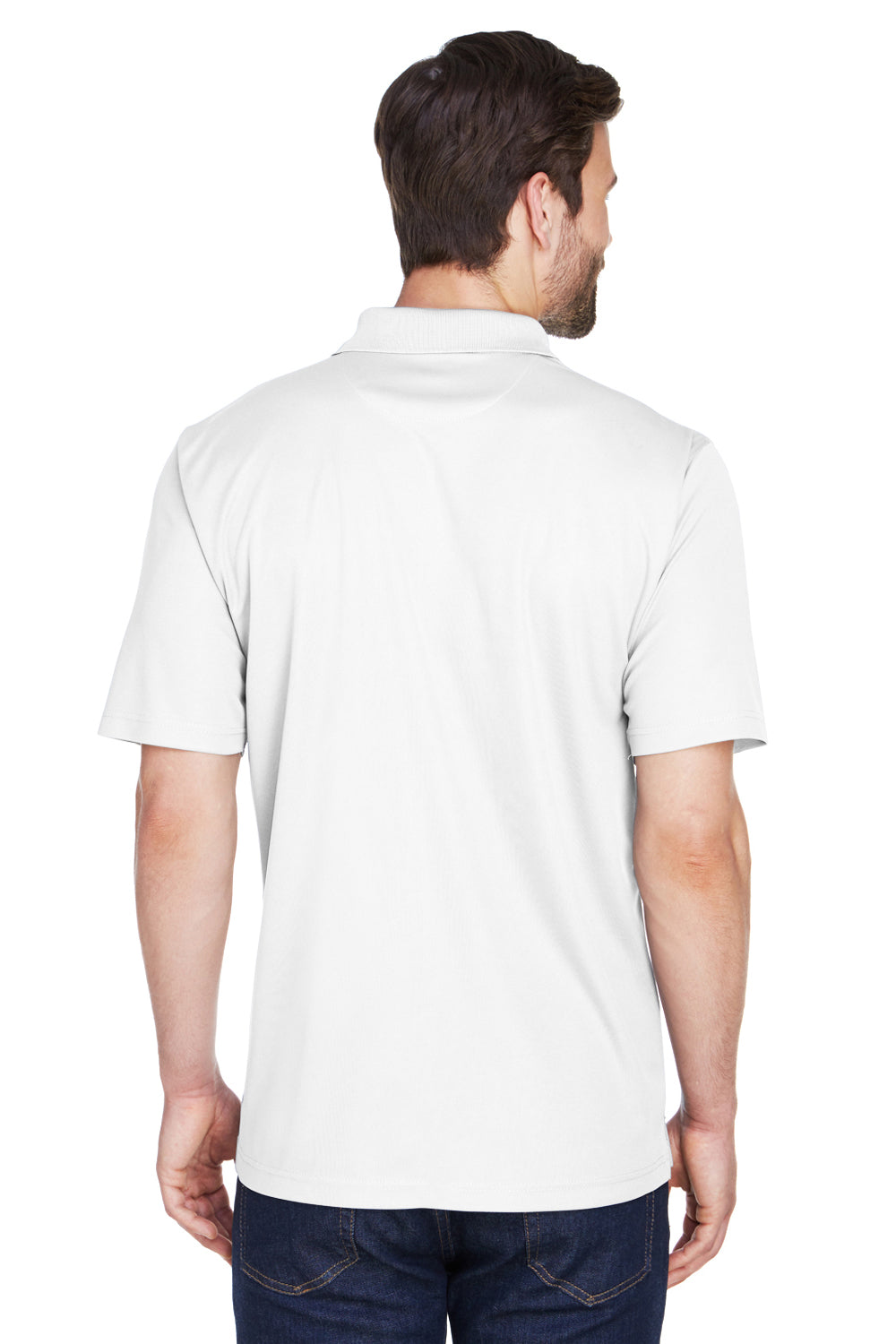 UltraClub 8210/8210T Mens Cool & Dry Moisture Wicking Short Sleeve Polo Shirt White Model Back