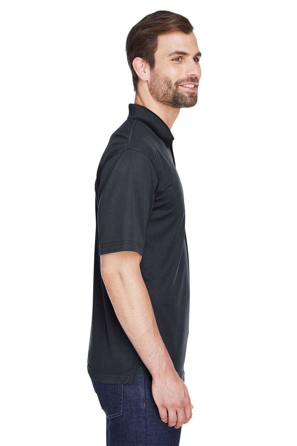 UltraClub 8210/8210T Mens Cool & Dry Moisture Wicking Short Sleeve Polo Shirt Black Model Side
