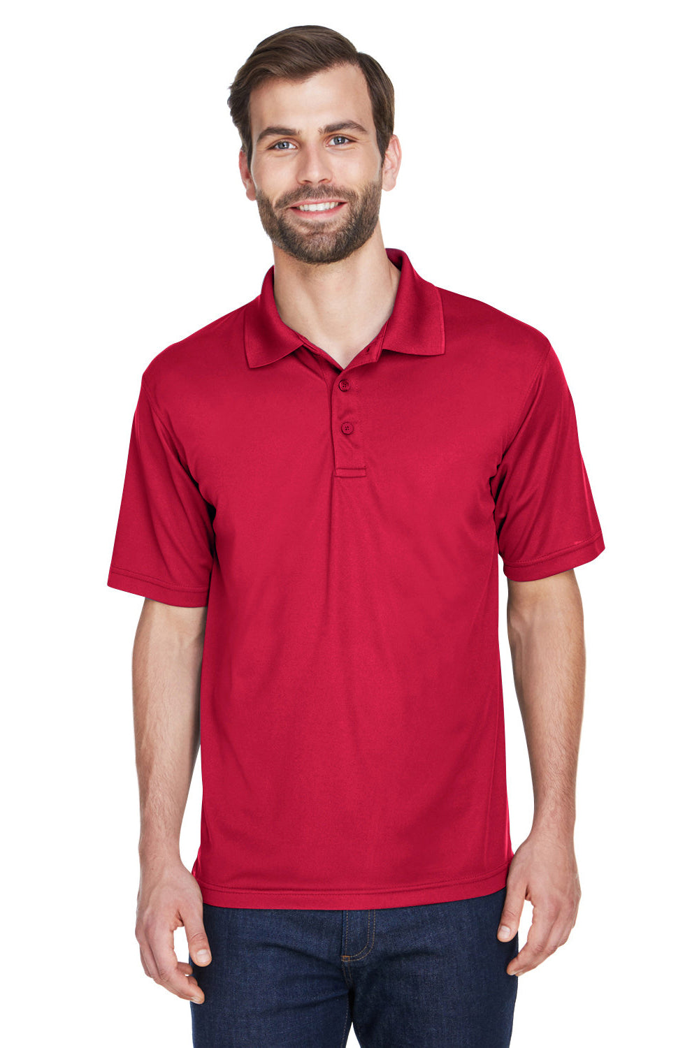 UltraClub 8210/8210T Mens Cool & Dry Moisture Wicking Short Sleeve Polo Shirt Cardinal Red Model Front