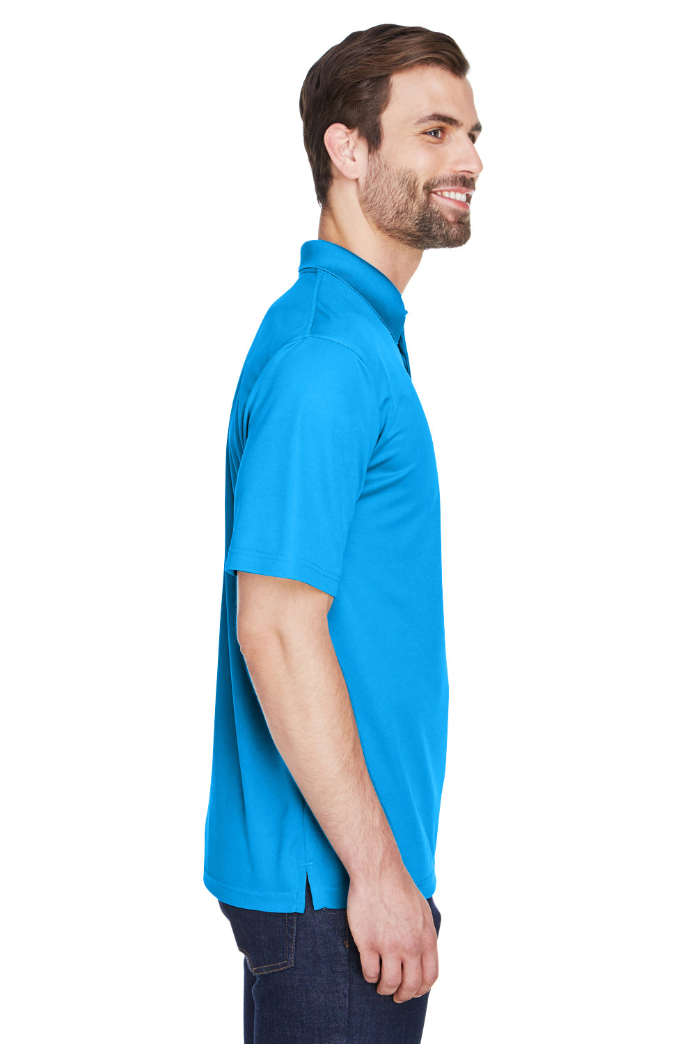 UltraClub 8210/8210T Mens Cool & Dry Moisture Wicking Short Sleeve Polo Shirt Coast Blue Model Side