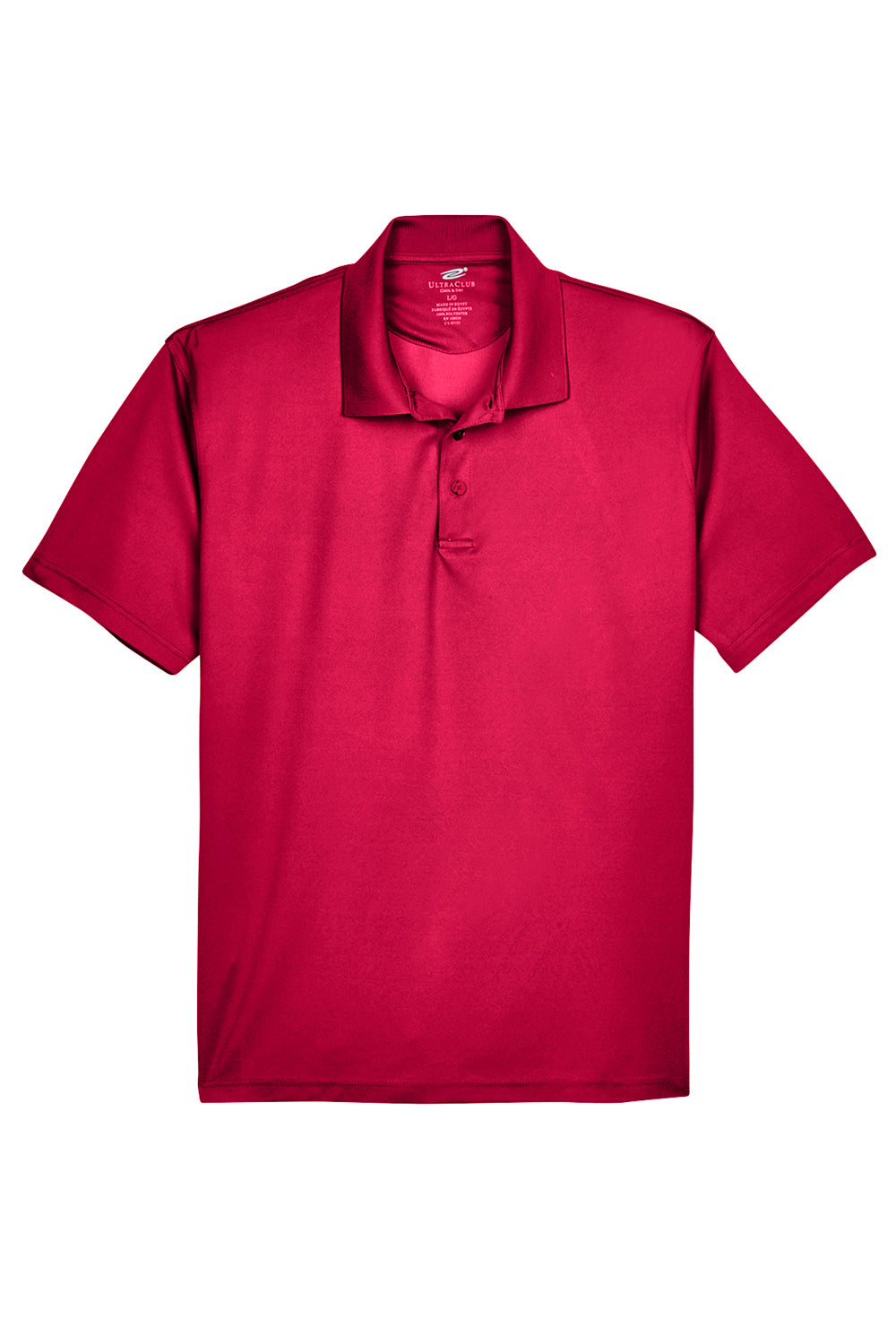 UltraClub 8210/8210T Mens Cool & Dry Moisture Wicking Short Sleeve Polo Shirt Cardinal Red Flat Front