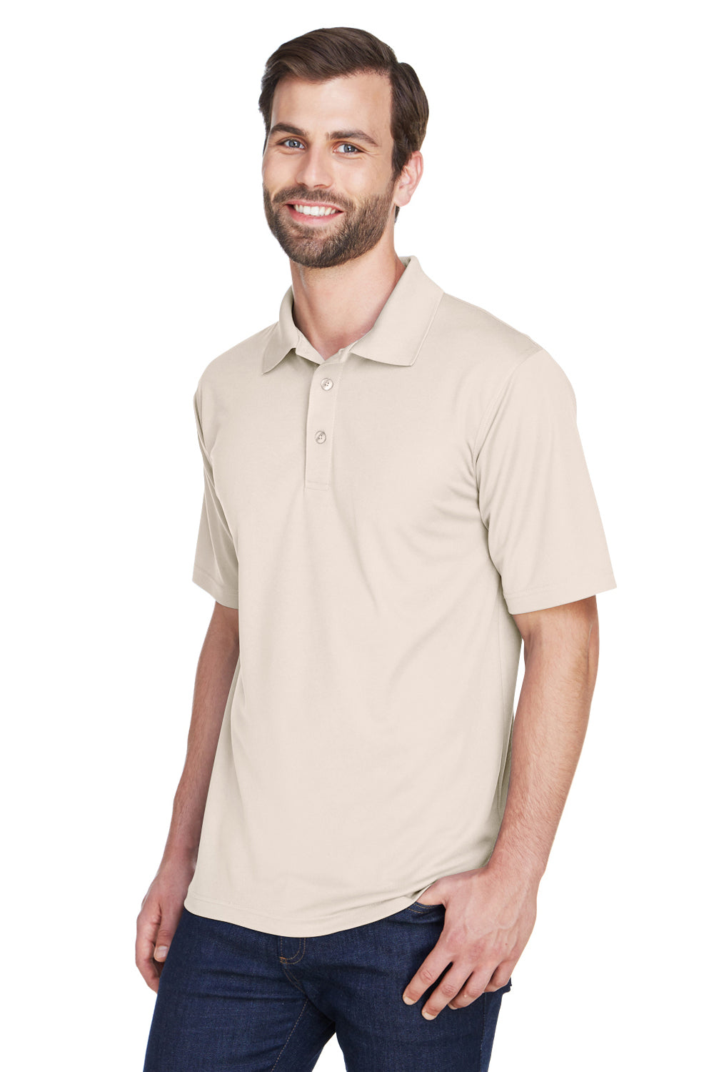 UltraClub 8210/8210T Mens Cool & Dry Moisture Wicking Short Sleeve Polo Shirt Stone Model 3q