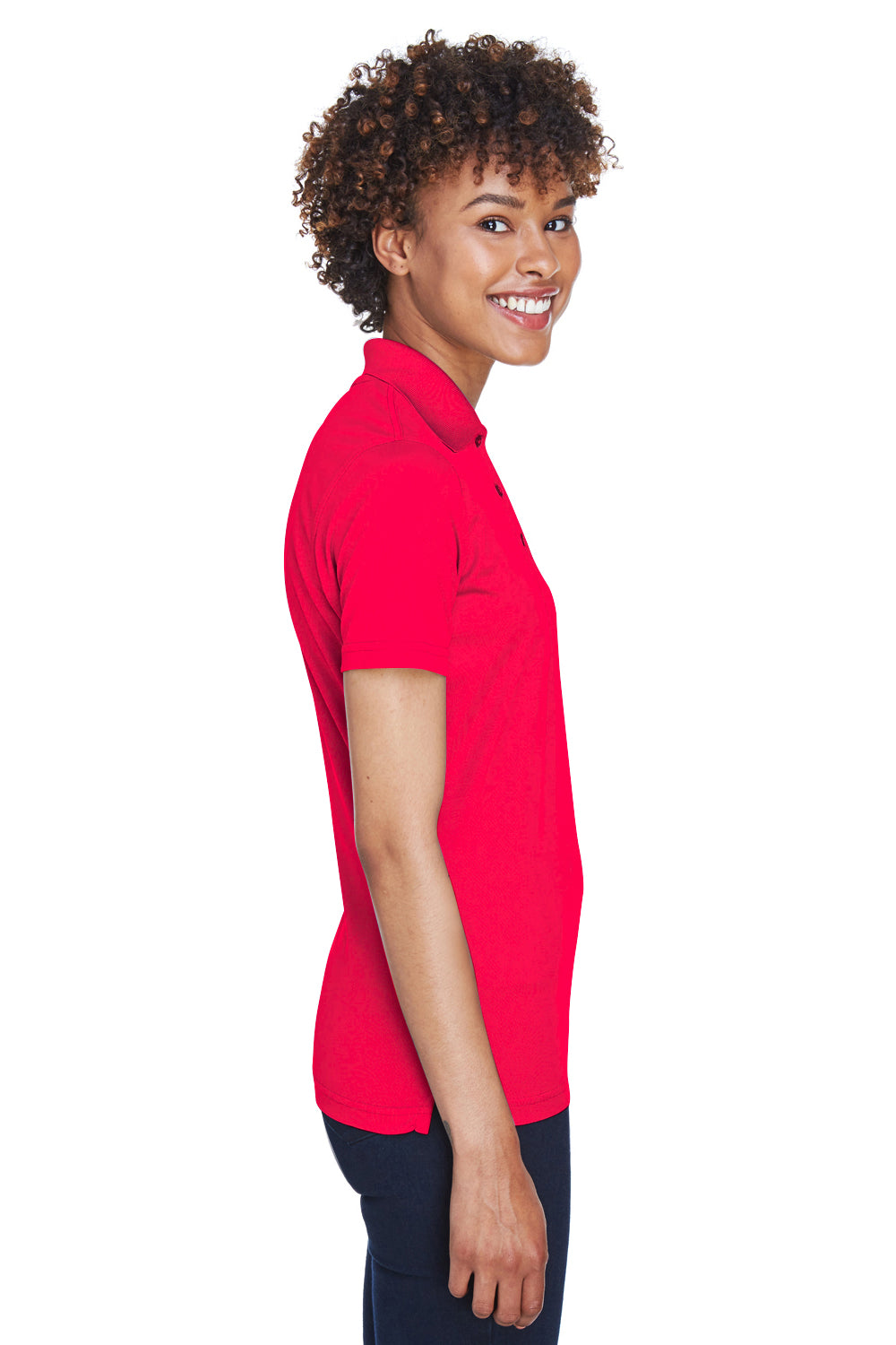 UltraClub 8210L Womens Cool & Dry Moisture Wicking Short Sleeve Polo Shirt Red Model Side