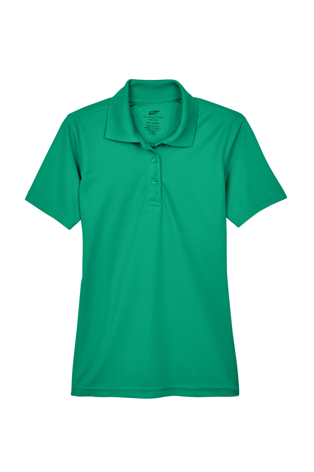 UltraClub 8210L Womens Cool & Dry Moisture Wicking Short Sleeve Polo Shirt Kelly Green Flat Front