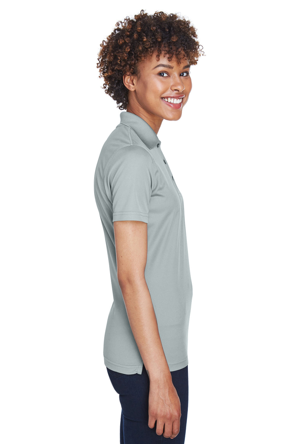 UltraClub 8210L Womens Cool & Dry Moisture Wicking Short Sleeve Polo Shirt Silver Grey Model Side
