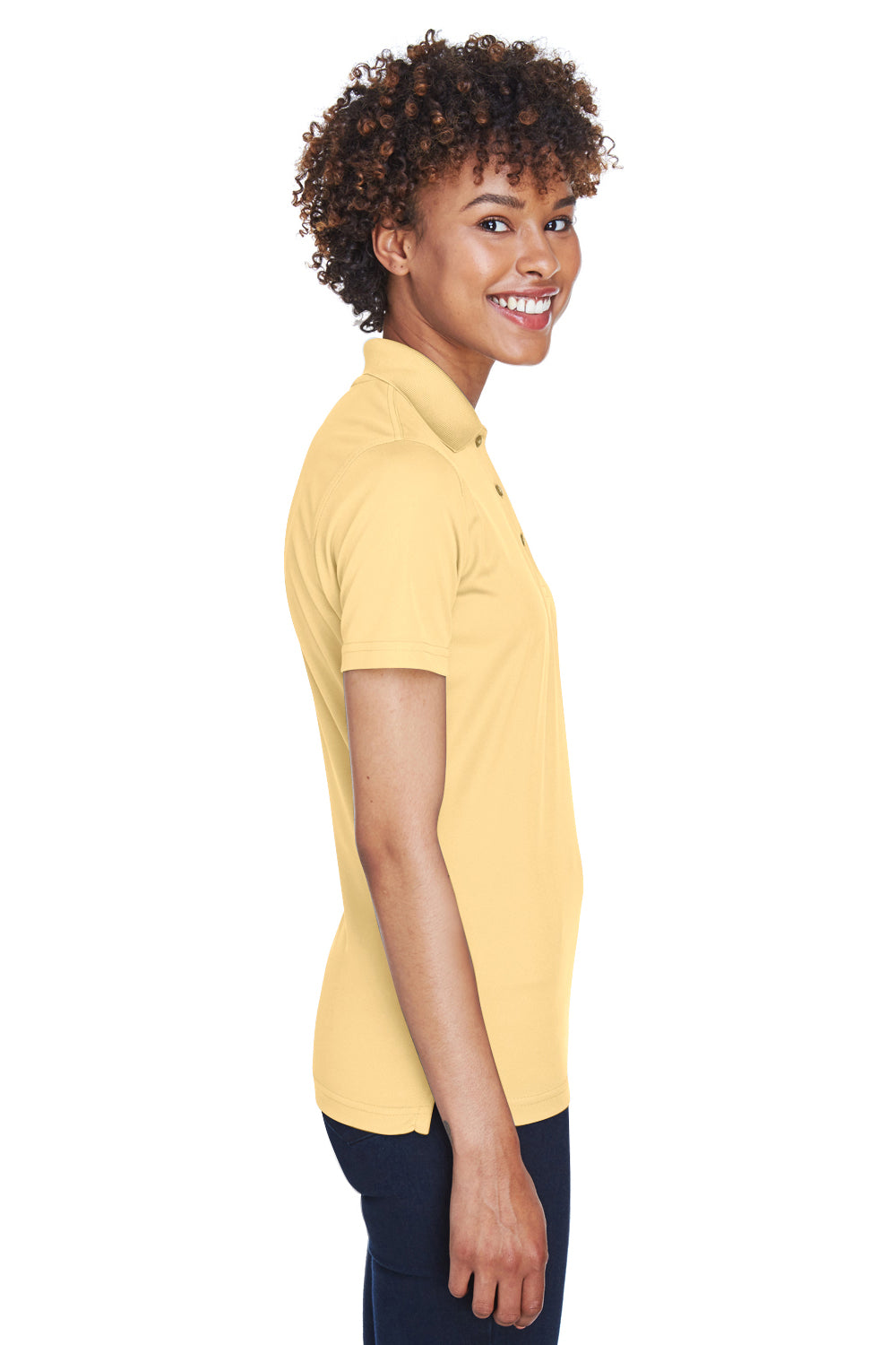 UltraClub 8210L Womens Cool & Dry Moisture Wicking Short Sleeve Polo Shirt Yellow Haze Model Side