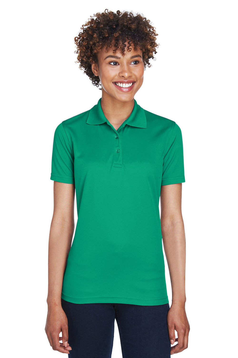 UltraClub 8210L Womens Cool & Dry Moisture Wicking Short Sleeve Polo Shirt Kelly Green Model Front