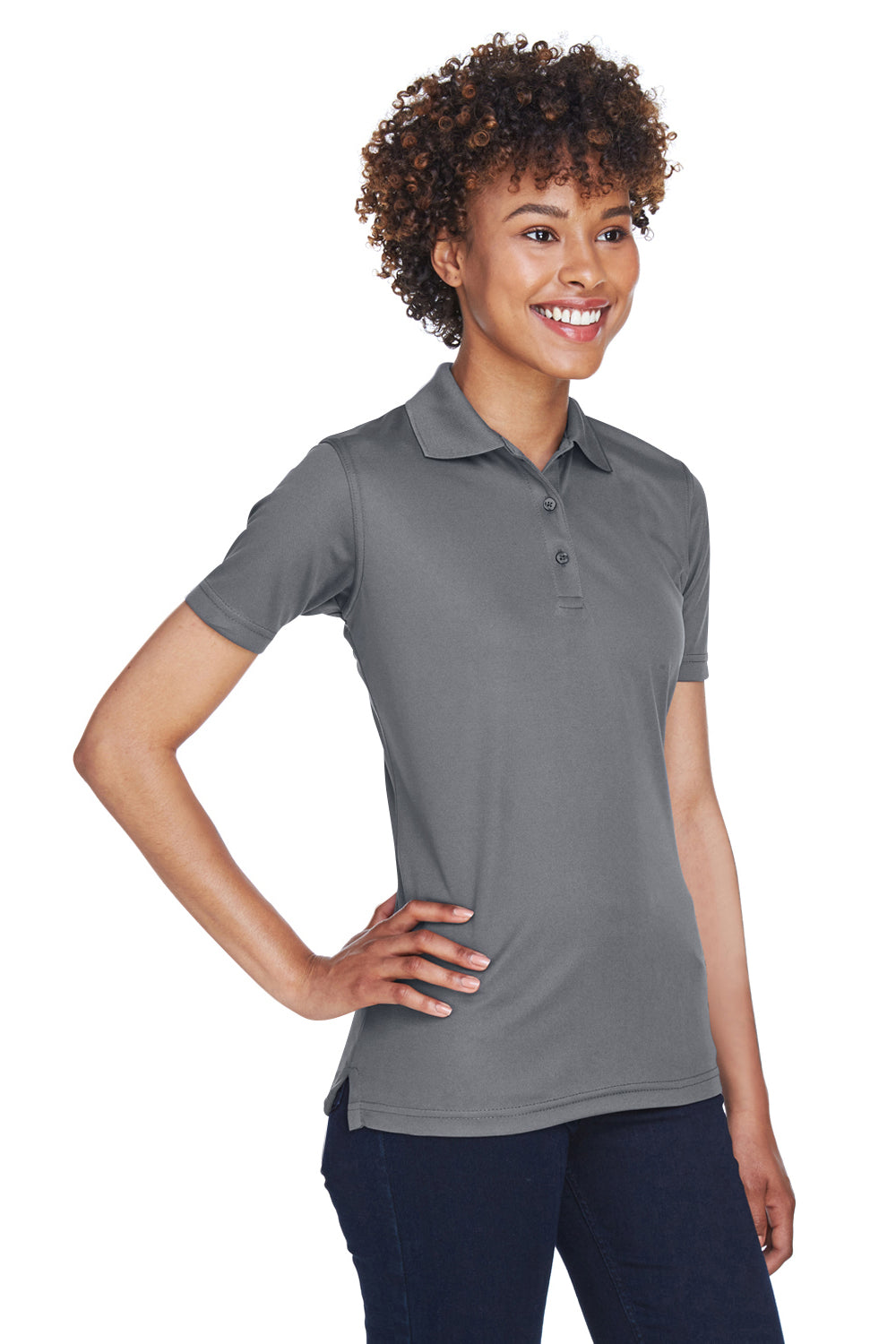 UltraClub 8210L Womens Cool & Dry Moisture Wicking Short Sleeve Polo Shirt Charcoal Grey Model 3q