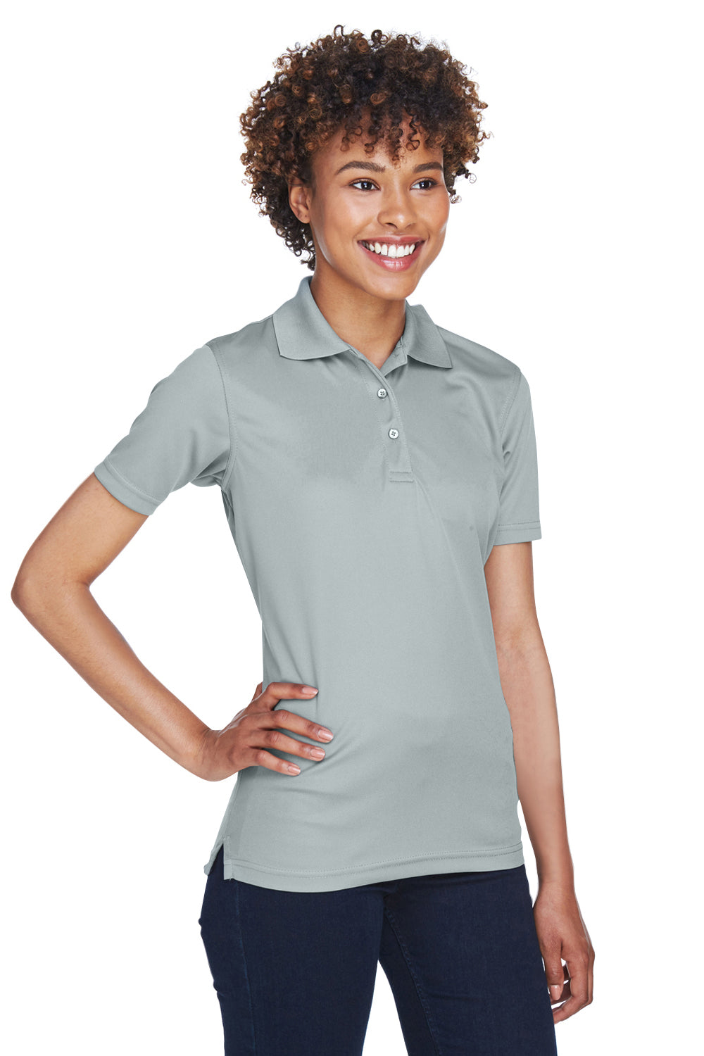 UltraClub 8210L Womens Cool & Dry Moisture Wicking Short Sleeve Polo Shirt Silver Grey Model 3q