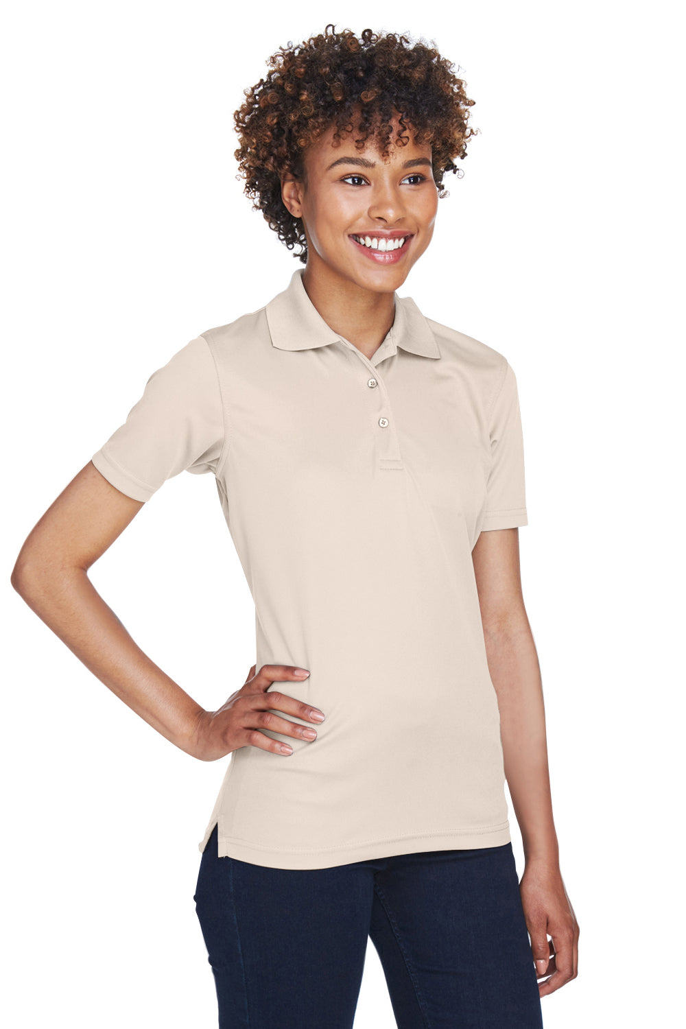 UltraClub 8210L Womens Cool & Dry Moisture Wicking Short Sleeve Polo Shirt Stone Model 3q
