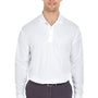 UltraClub Mens Cool & Dry Moisture Wicking Long Sleeve Polo Shirt - White - Closeout