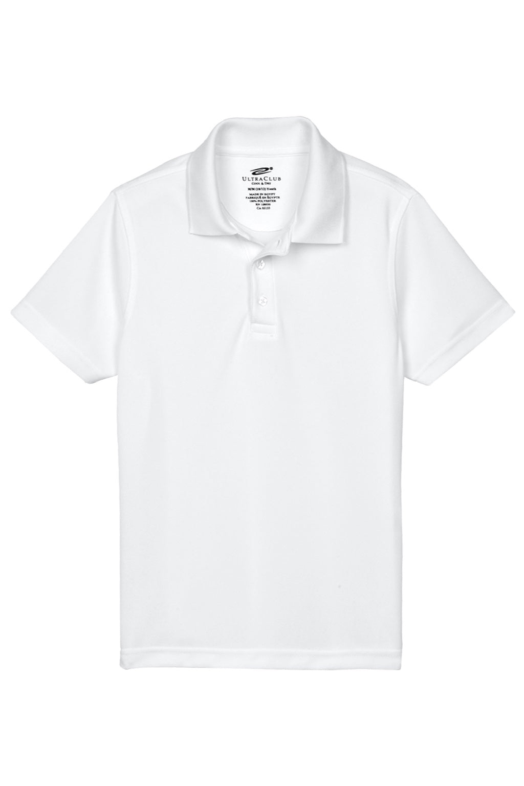 UltraClub 8210Y Youth Cool & Dry Moisture Wicking Short Sleeve Polo Shirt White Flat Front
