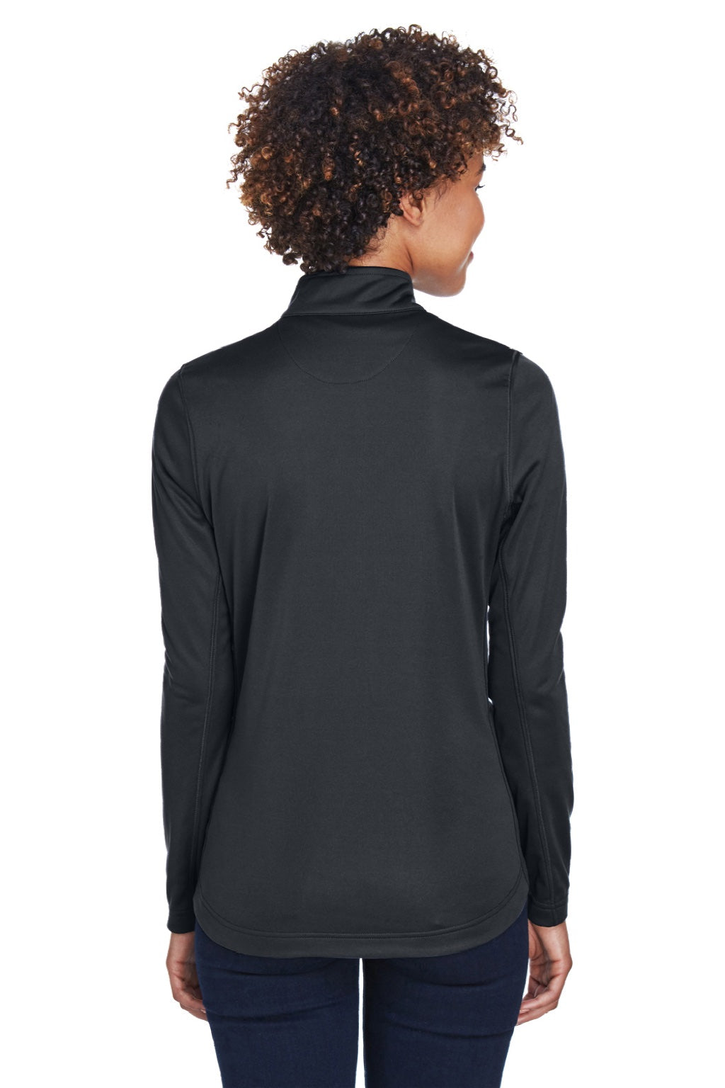 UltraClub 8230L Womens Cool & Dry Moisture Wicking 1/4 Zip Sweatshirt w/ Pocket Black Model Back