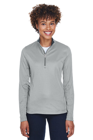 UltraClub 8230L Womens Cool & Dry Moisture Wicking 1/4 Zip Sweatshirt w/ Pocket Grey Model Front