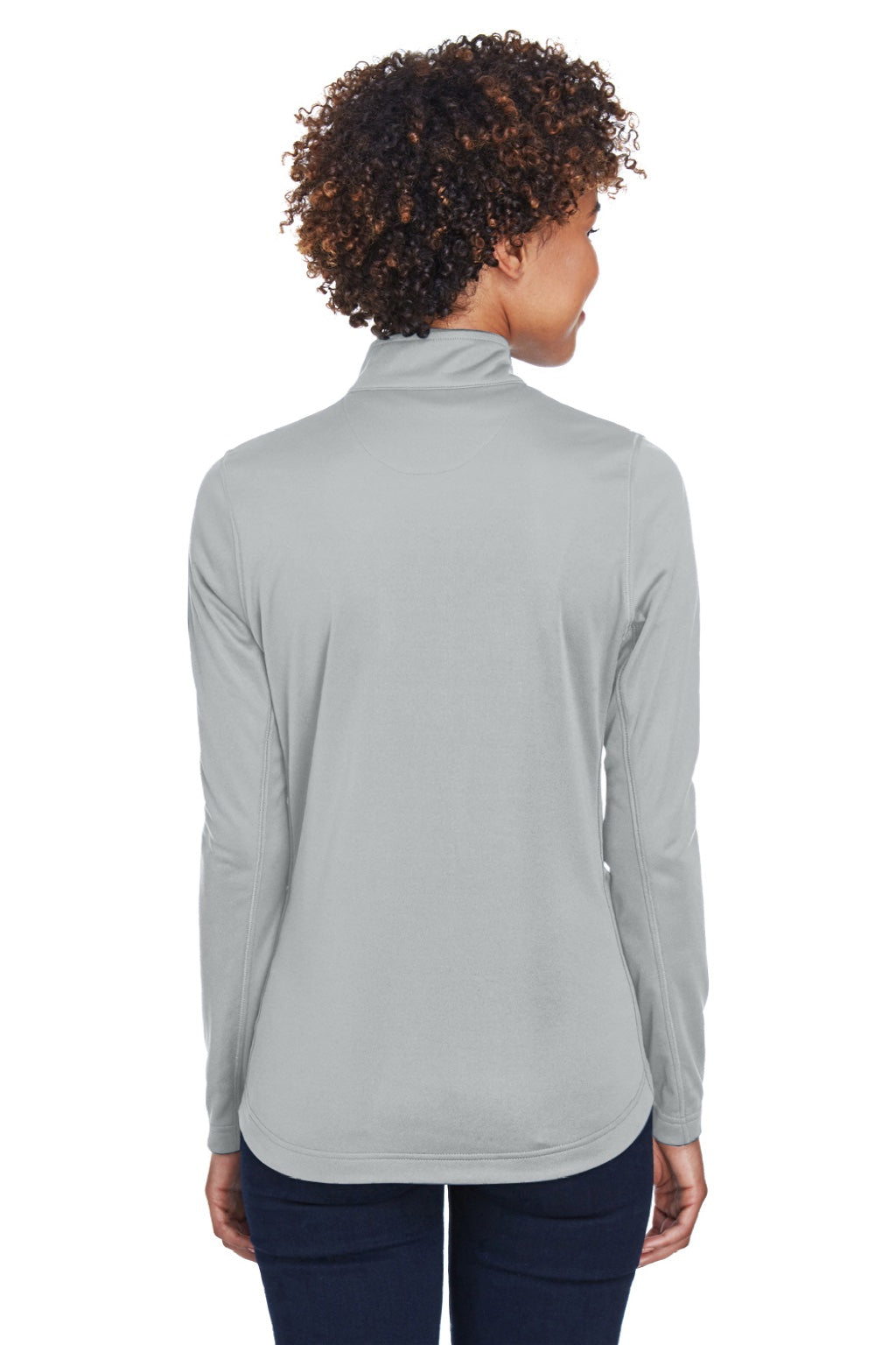 UltraClub 8230L Womens Cool & Dry Moisture Wicking 1/4 Zip Sweatshirt w/ Pocket Grey Model Back