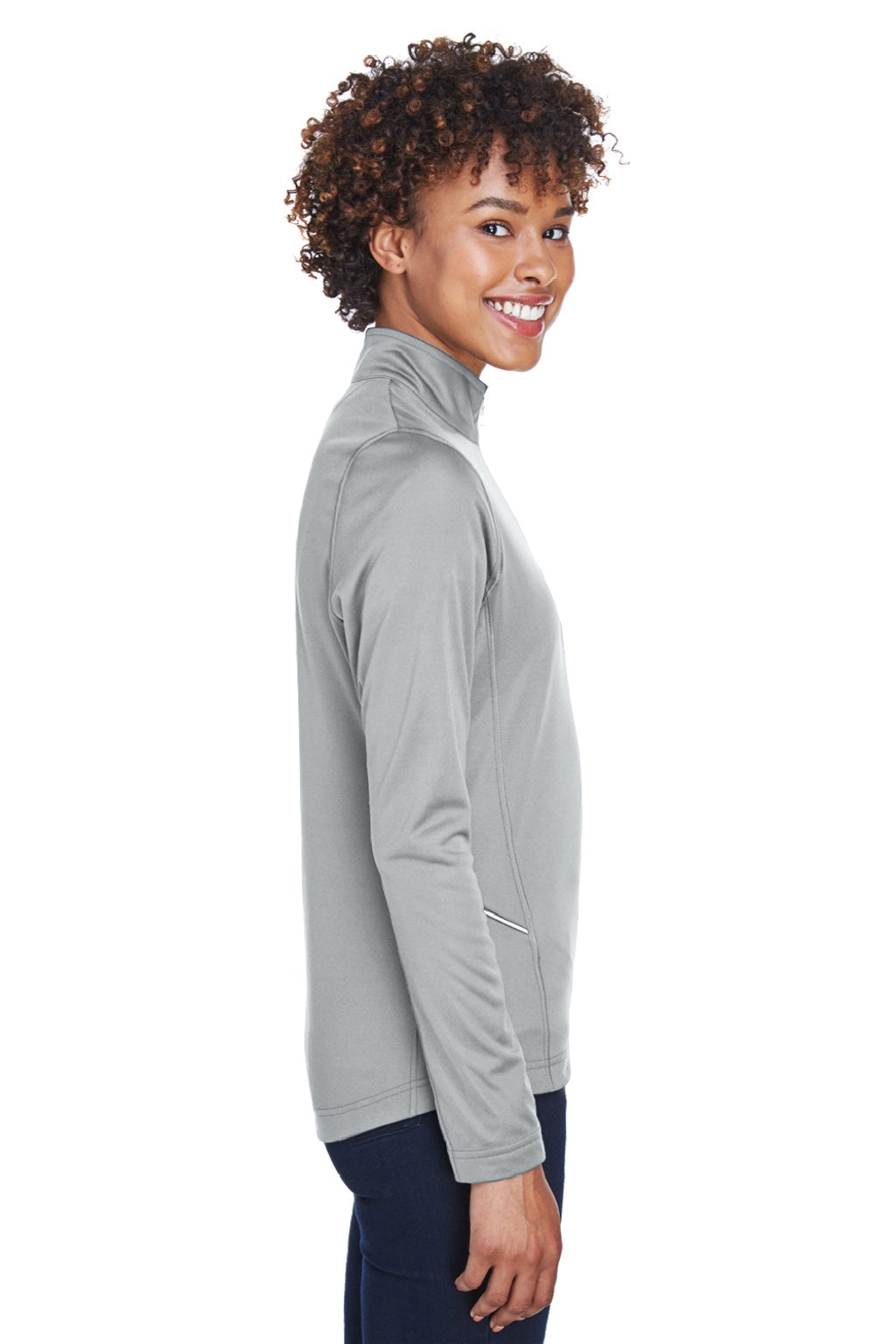 UltraClub 8230L Womens Cool & Dry Moisture Wicking 1/4 Zip Sweatshirt w/ Pocket Grey Model Side