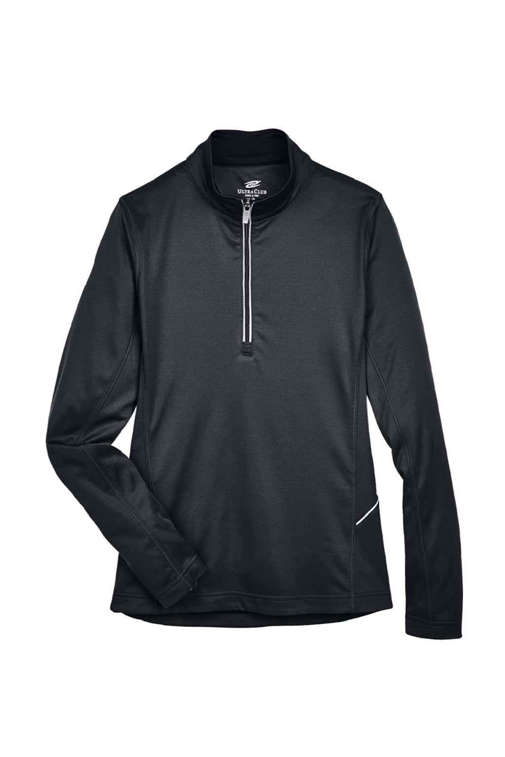 UltraClub 8230L Womens Cool & Dry Moisture Wicking 1/4 Zip Sweatshirt w/ Pocket Black Flat Front