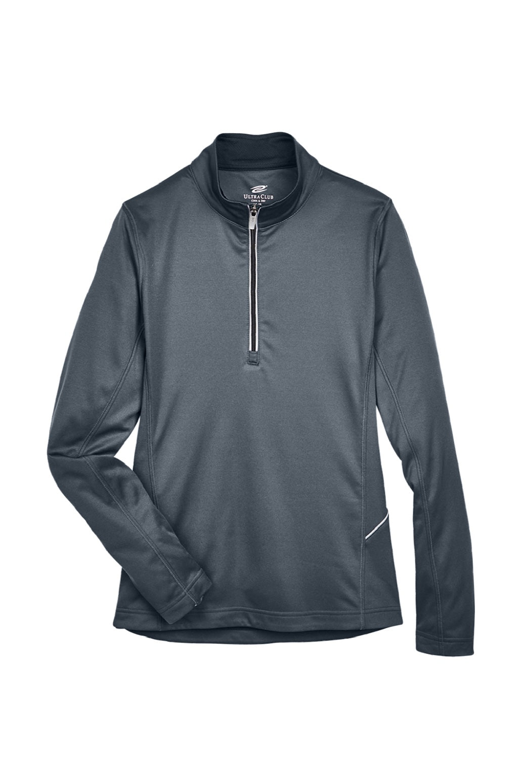UltraClub 8230L Womens Cool & Dry Moisture Wicking 1/4 Zip Sweatshirt w/ Pocket Charcoal Grey Flat Front