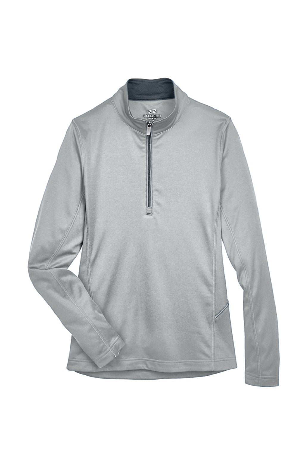 UltraClub 8230L Womens Cool & Dry Moisture Wicking 1/4 Zip Sweatshirt w/ Pocket Grey Flat Front