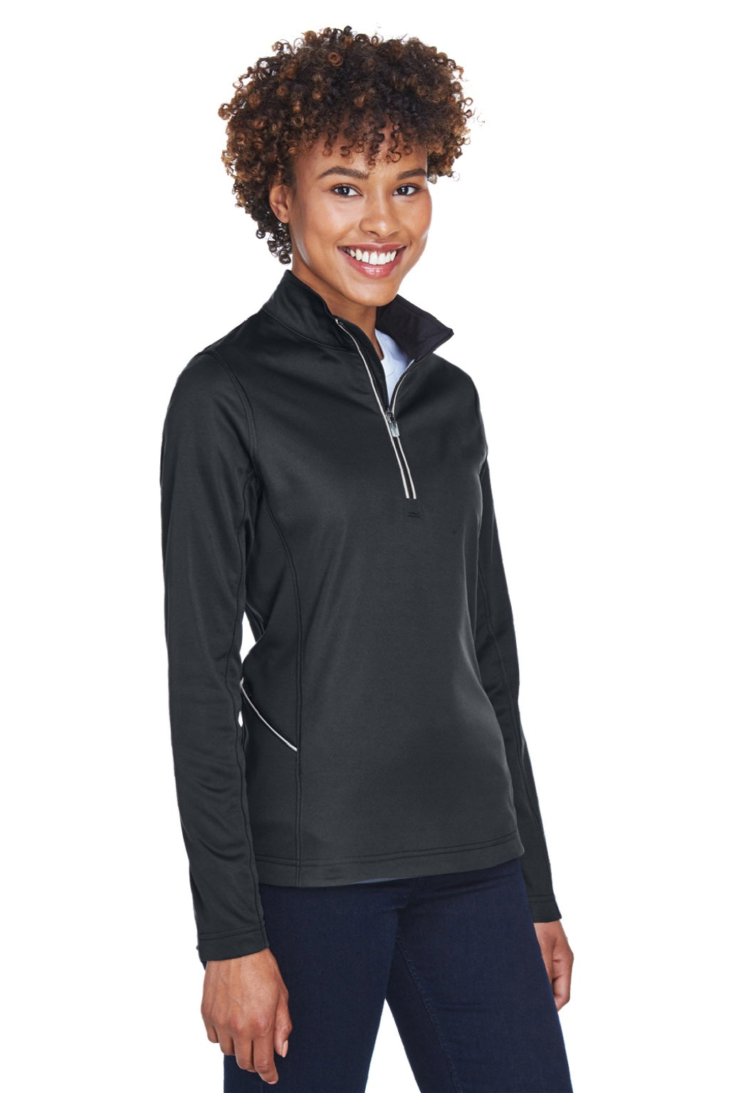 UltraClub 8230L Womens Cool & Dry Moisture Wicking 1/4 Zip Sweatshirt w/ Pocket Black Model 3q