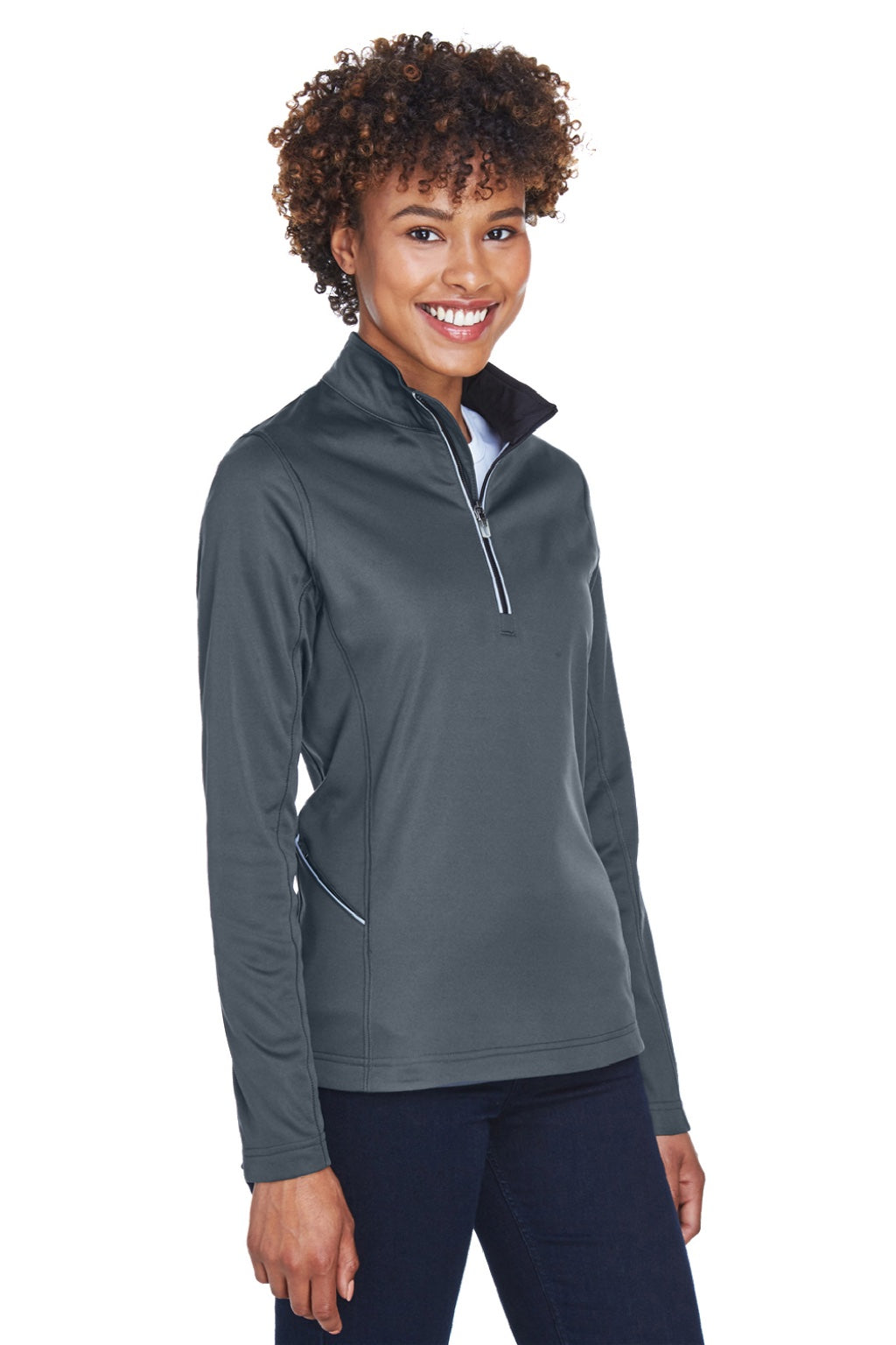 UltraClub 8230L Womens Cool & Dry Moisture Wicking 1/4 Zip Sweatshirt w/ Pocket Charcoal Grey Model 3q
