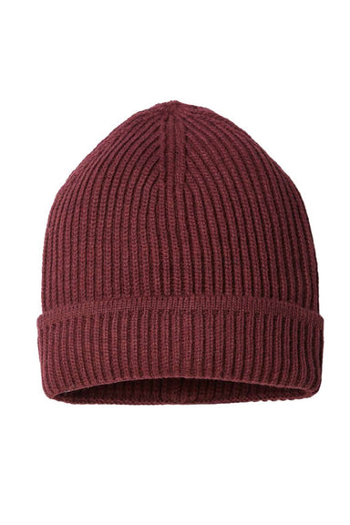 Atlantis Hats MAPLE Unisex Sustainable Finish Edge Cuffed Beanie Burgundy Melange Flat Front