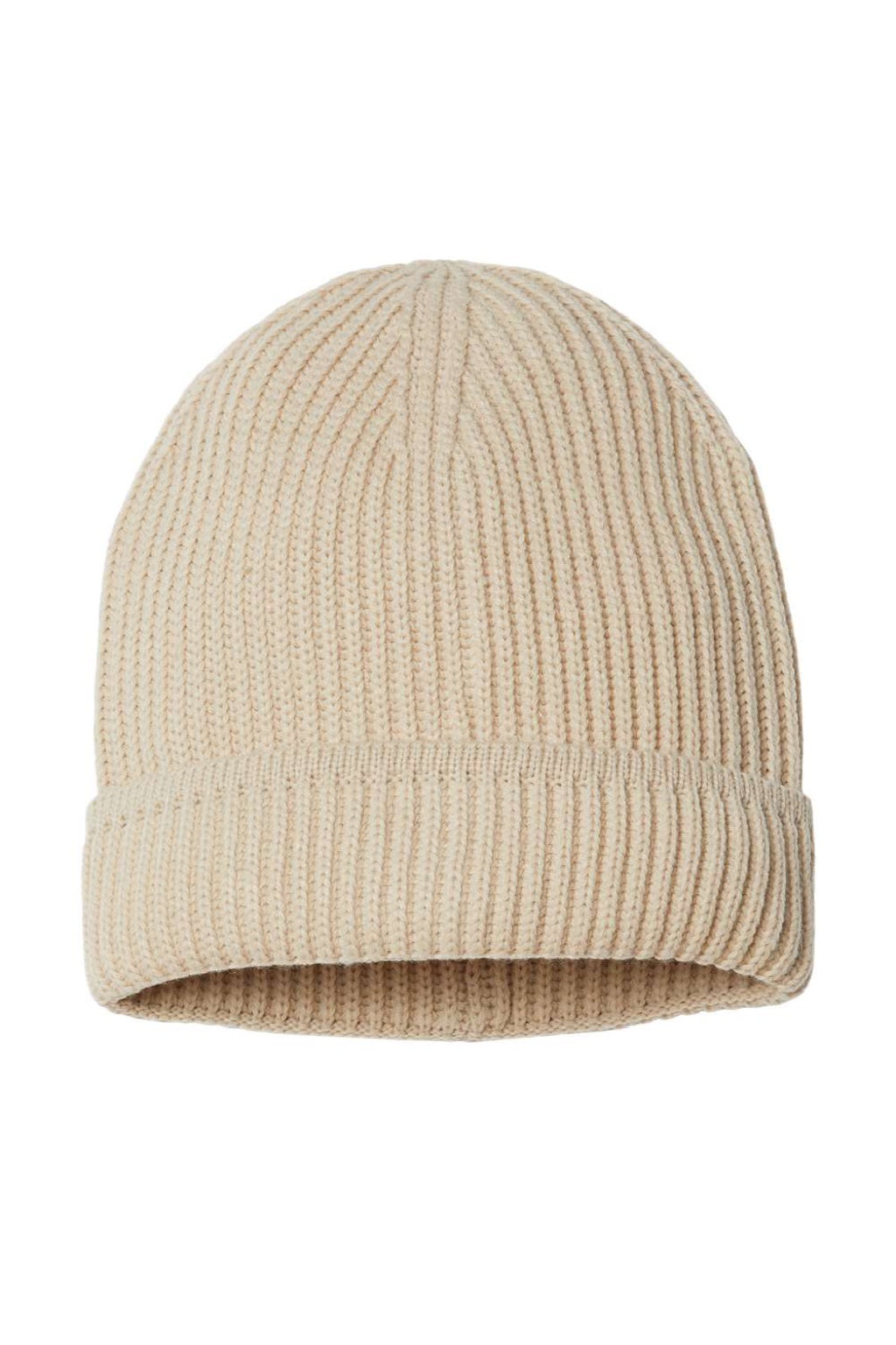 Atlantis Hats MAPLE Unisex Sustainable Finish Edge Cuffed Beanie Light Beige Flat Front