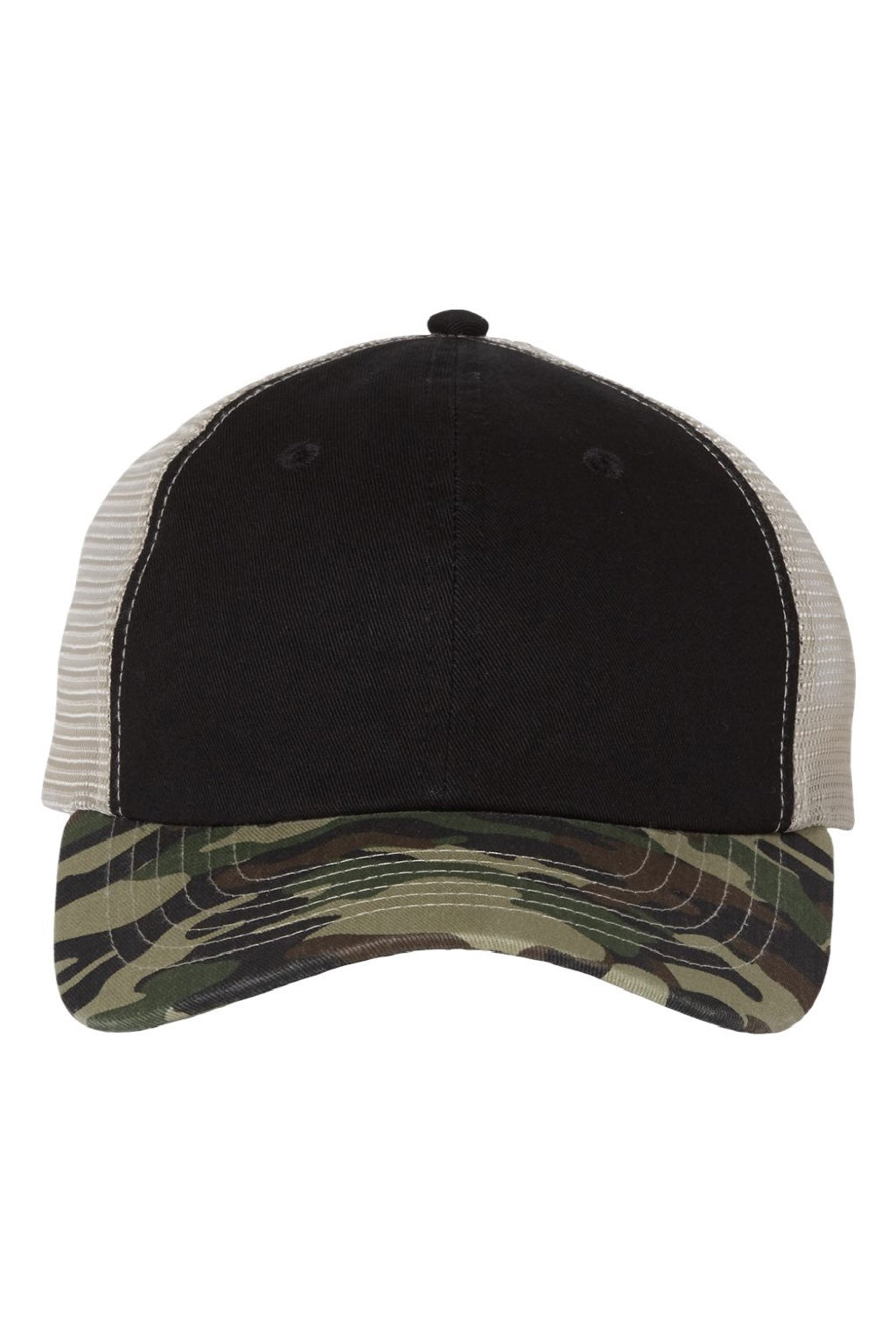 Valucap Hats 3100 Mens Contrast Stitch Mesh Back Adjustable Hat Black/Camo/Stone Flat Front