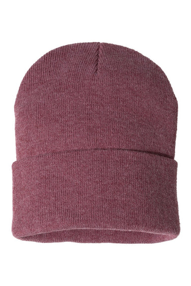 Sportsman Hats SP12 Unisex Solid Cuffed Beanie Heather Cardinal Red Flat Front