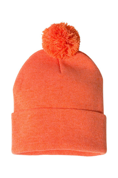 Sportsman Hats SP15 Unisex Pom-Pom Cuffed Beanie Heather Orange Flat Front