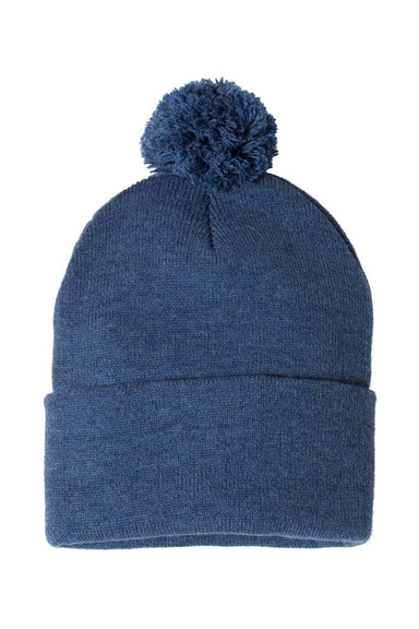 Sportsman Hats SP15 Unisex Pom-Pom Cuffed Beanie Heather Dark Royal Blue Flat Front