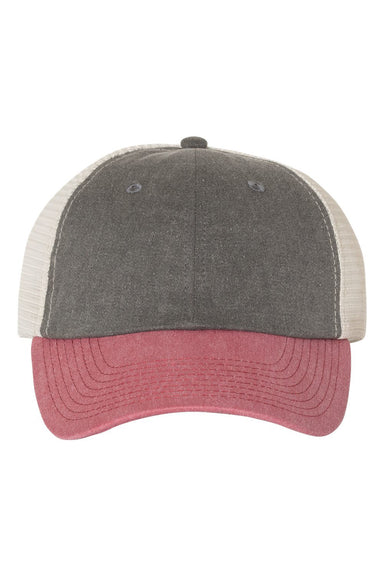 Sportsman SP510 Mens Pigment Dyed Trucker Hat Black/Cardinal Red/Stone Flat Front