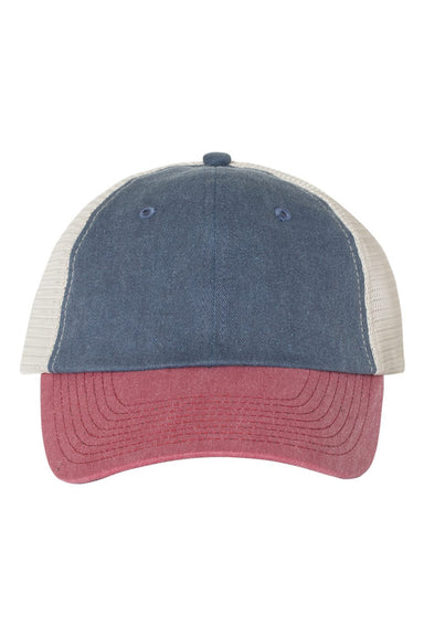 Sportsman SP510 Mens Pigment Dyed Trucker Hat Navy Blue/Cardinal Red/Stone Flat Front