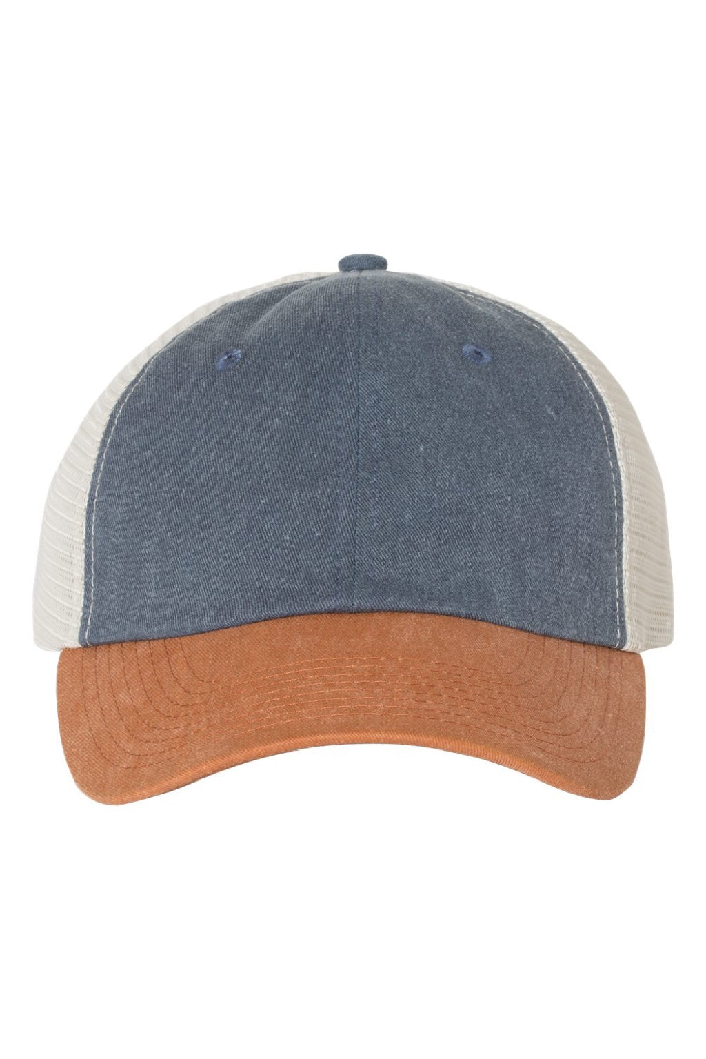 Valucap Hats SP510 Mens Pigment Dyed Snapback Trucker Hat Navy Blue/Texas Orange/Stone Flat Front